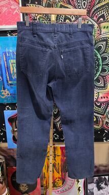 Rare Vintage 70s White Tab Levis Navy Blue Corduroy Strait Leg Pants Size 32